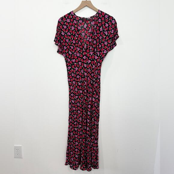 Zara Red Pink and Black Floral Print Maxi Dress size Small Rose - Picture 4 of 11